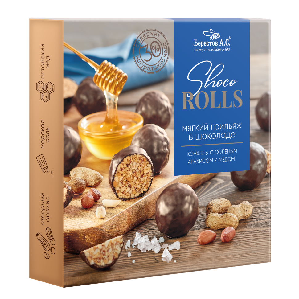  Берестов Shoco Rolls конфеты с арахисом, солью и медом, 135г   в Заволжье